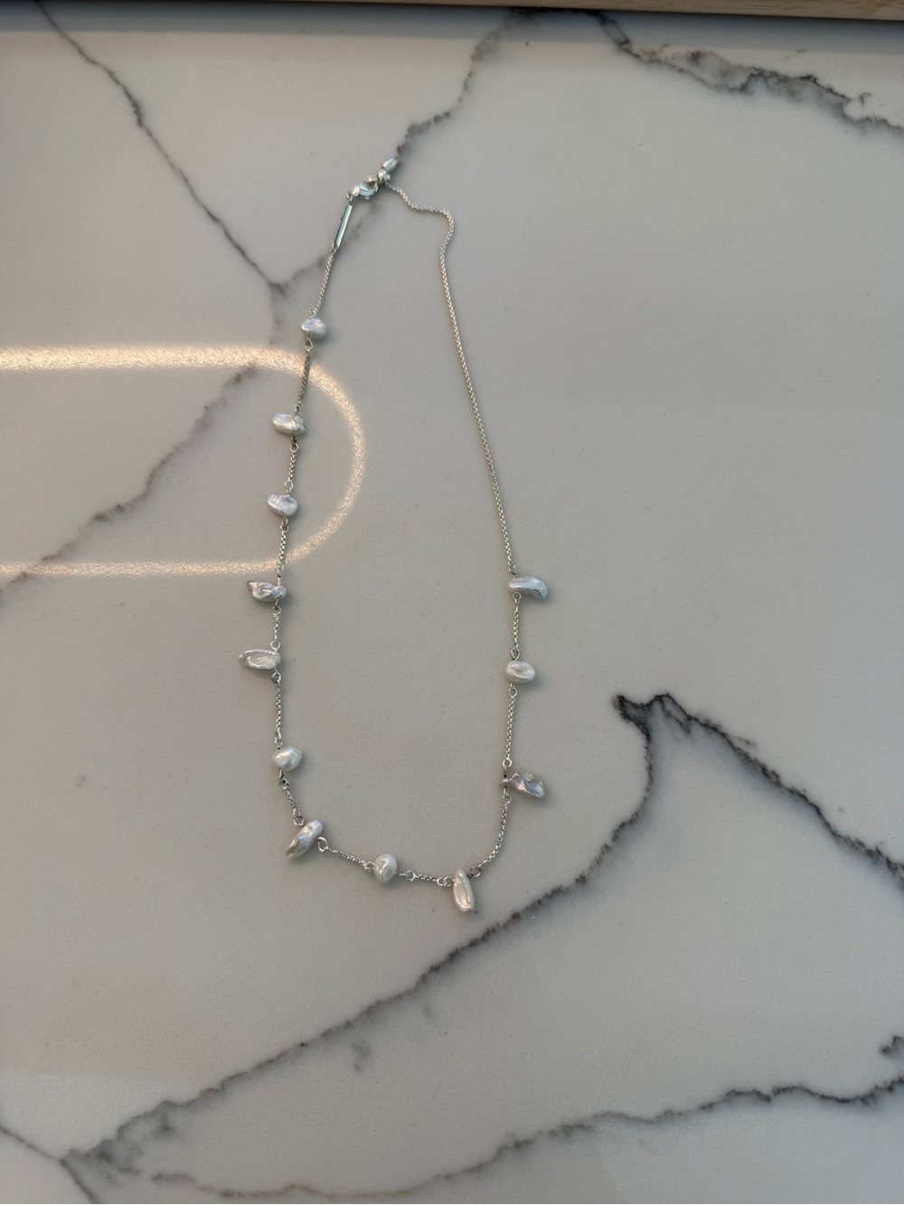 White Pearl Bead Station Necklace - Women Jewelry